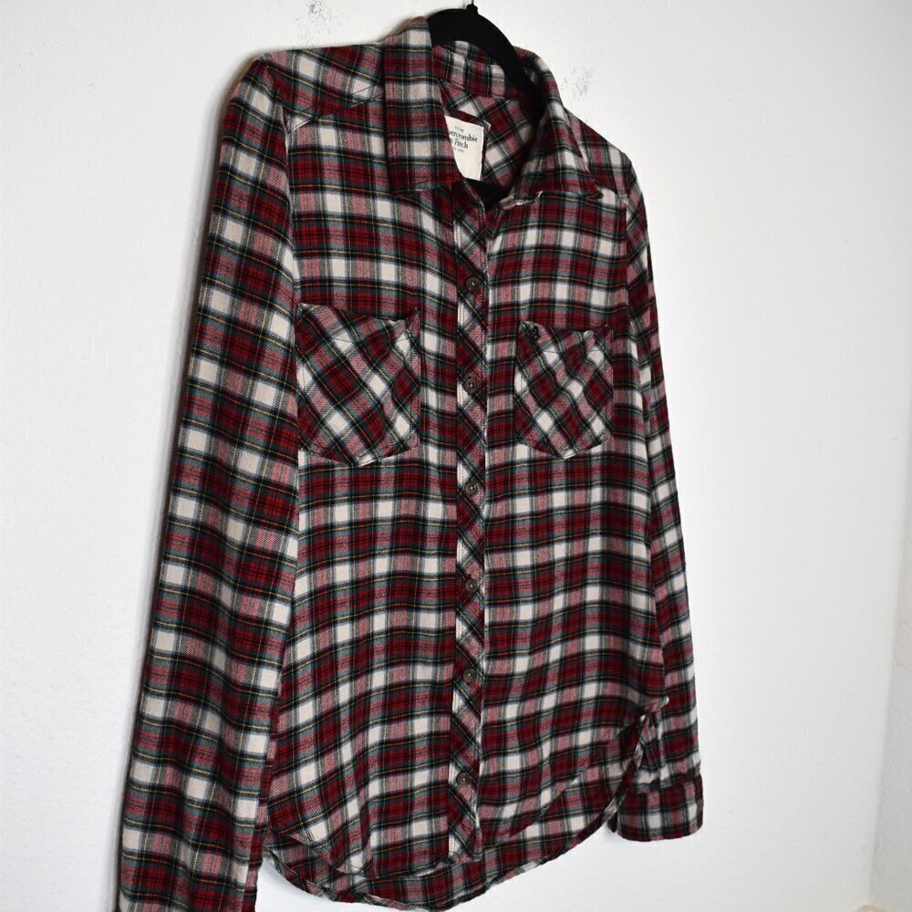 Abercrombie & Fitch Plaid Shirt Butyon Down Sz M Flannel Western Cowgirl Preppy - Picture 6 of 15